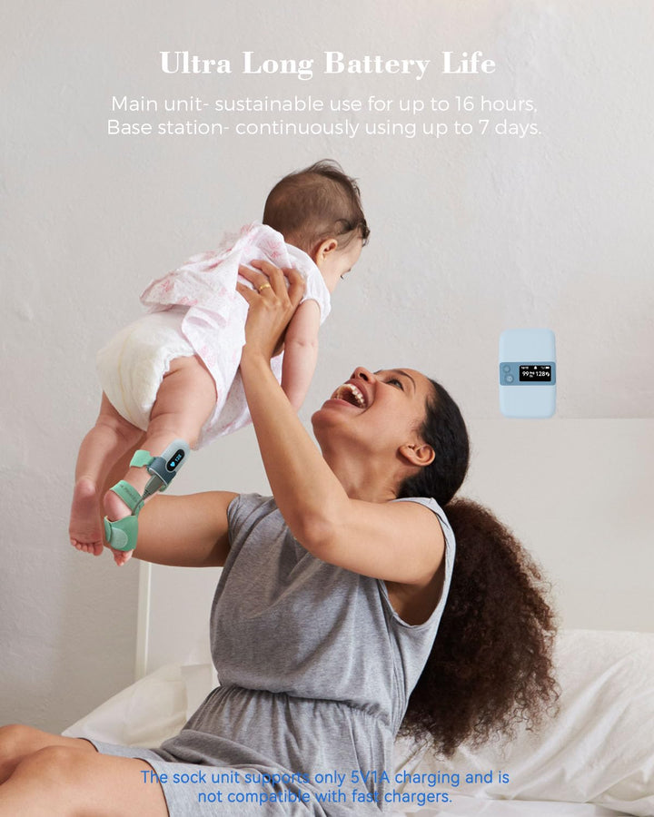 Baby Sleep Monitor with Base Station- Smart Sleep Sock, Tracking Heart Rate, Avg O2 and Movement, Wearable Baby Oxygen Foot Monitor with Bluetooth and APP, for 0-36 Months Newborn