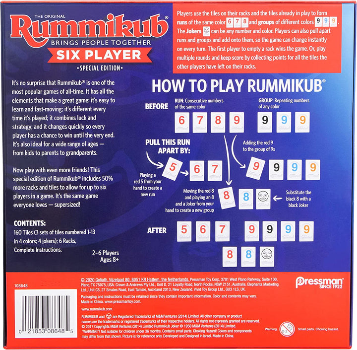 Rummikub Six Player Edition - the Classic Rummy Tile Game - More Tiles and More Players for More Fun! by  , Blue