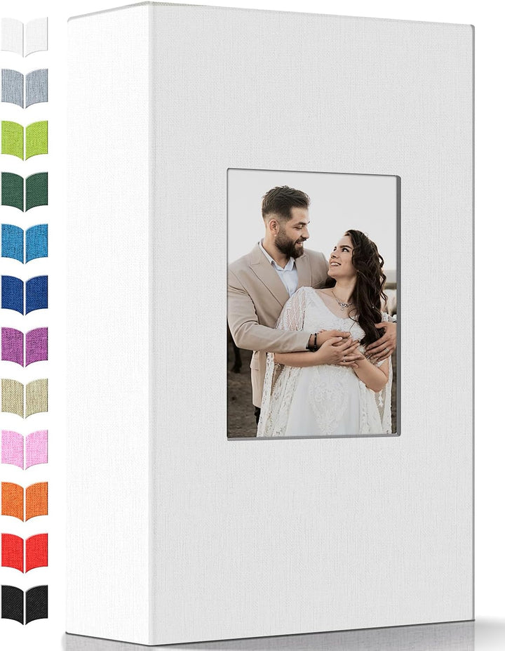 Photo Album 4X6 with 300 Pockets,Slip-In Picture Albums,Linen Cover Memory Book with Front Window,White Page Vertical Photo Book for Wedding,Family,Anniversare,Baby,Vacation