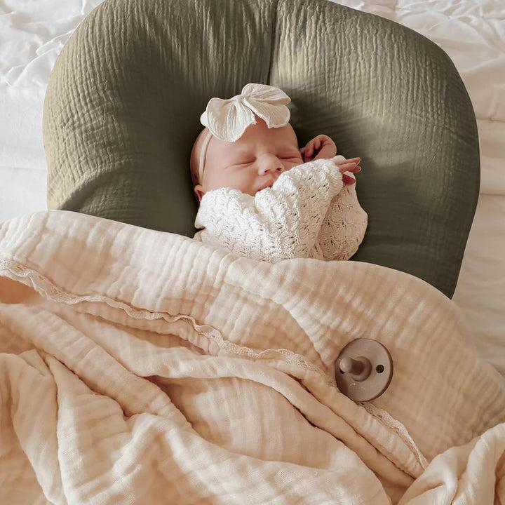 Muslin Baby Lounger Cover 2 Pack, 100% Cotton Infant Lounger Cover, Soft & Breathable Replacement Slipcover, Compatible with Snuggle Me Newborn Lounger (Dark Olive,Cream)