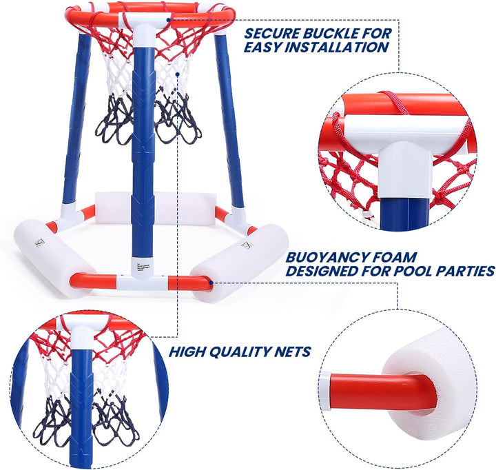 Pool Basketball Hoop, Floating Inflatbale Pool Basketball Games Toys with 2 Pool Balls and Pump,Swimming Pool Outdoor Play Toddler Basketball Hoop Indoor for Kids Adults Age 8-12,