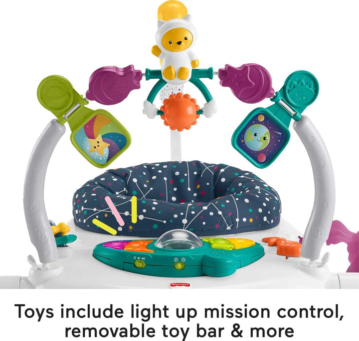 Baby Bouncer Spacesaver Jumperoo Musical Activity Center with Lights Sounds & Developmental Toys, Astro Kitty