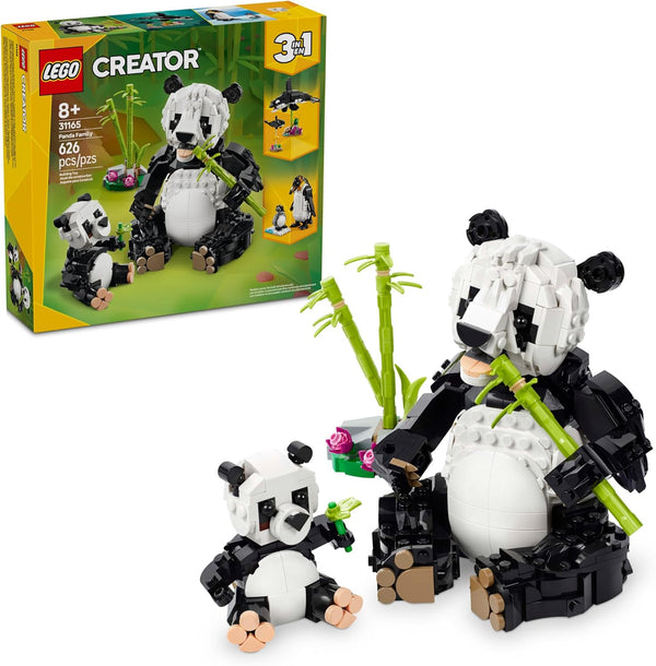 Creator 3 in 1 Wild Animals Panda Family - Building Toy Kit for Kids with 3 Building Options, Panda, Penguin, or Orca - 8 Year Old Girl & Boy Birthday Gifts - 31165