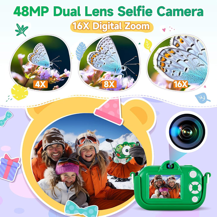 Kids Camera Boys Toys for 3 4 5 6 7 8 9 Years Old Boys, 48MP Dual Lens Kids Digital Camera Christmas Birthday Gifts, 1080P HD Video Selfie Toddler Camera with 32G SD Card