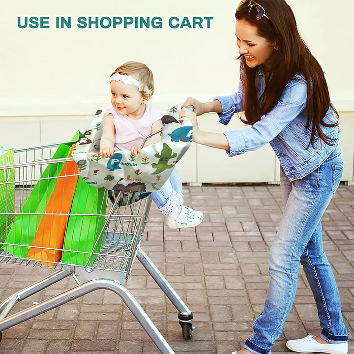 Shopping Cart Cover for Baby, High Chair Cover, Cart Cover for Babies, Kids& Toddlers, Portable 2-In-1 Design, Includes Free Carry Bag for Market and Resturant Use(Cute Zoo)