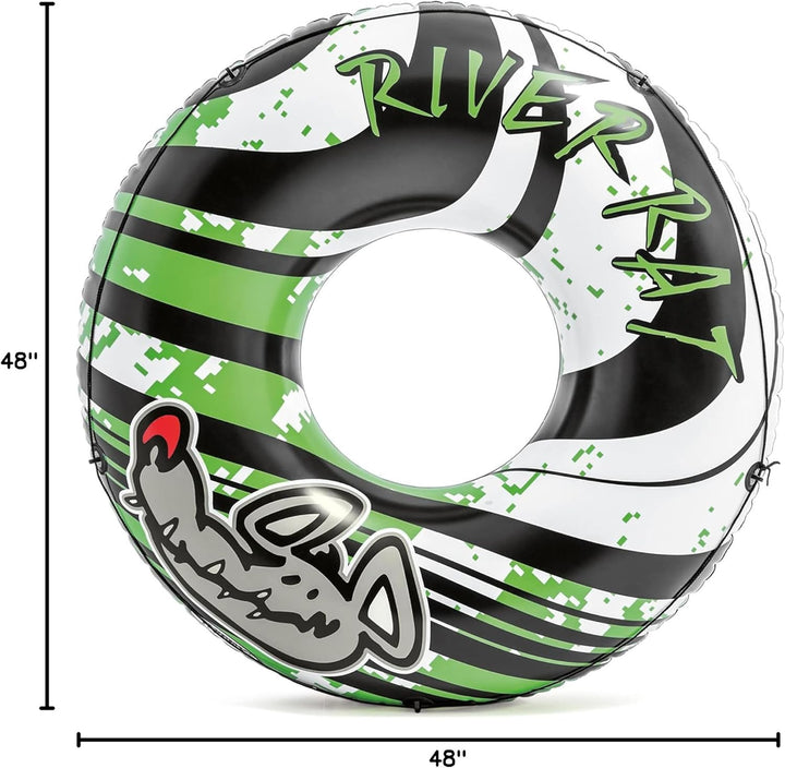 River Rat 48 Inch Inflatable Vinyl Towable Boat Floating Tube Raft for Swimming Pool and Lake in Green Rat or Graffiti Rat Design, Color Varies