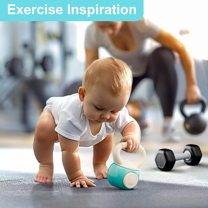 Baby First Gym Rattle Set, Infant Dumbbell Weights Teething Rattles 3-6-12 Month, Newborn Workout Sensory Stroller Toy, Babies Birthday Shower Gift 5 7 8 9 10 Month Toddler Boy Girl-4Pcs