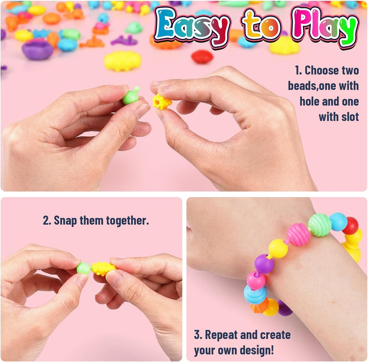 520+ Snap Pop Beads - Jewelry Making Kit, Arts and Crafts for Kids Ages 4-8, Toys for 3 4 5 6 Years Old Girls Birthday Gifts Ideas, Bracelet Necklace Ring Snap Set for Little Girls