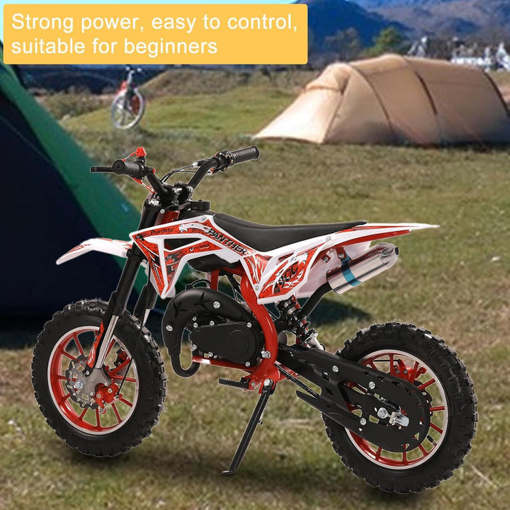 Kids Dirt Bike 50CC 2-Stroke Youth Pit Bike - Off-Road Gas Dirt Motorcycle with Pull Start Gas Power Motocross Children Pocket Motorbike (USA Stock) Max Speed 40KM/H 330LBS Red
