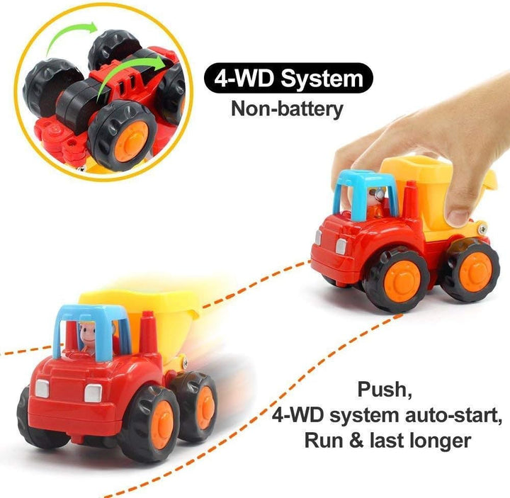 Friction Powered Cars Push and Go Trucks Construction Vehicles Toys Set of Tractor Bulldozer Dump Truck Cement Mixer for Baby Toddlers Infants Boys Gifts