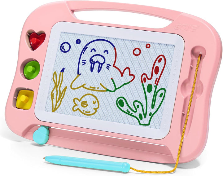 Large Magnetic Drawing Board - 4 Colors 16×13In Writing Painting Doodle Pad with 4 Stamps for Toddlers, Learning Educational Toy Etch Sketch Gift for 36+ Month Kids Girls Boys, Blue