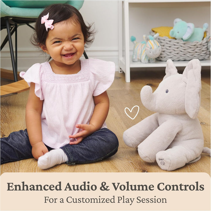 Animated Flappy the Elephant Plush, Singing Stuffed Animal Baby Toy for Ages 0 and Up, Gray, 12"