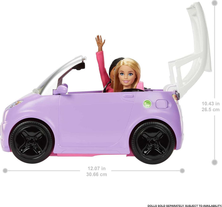 Doll Accessories, Toy Car Electric Vehicle with Charging Station, Plug & Sunroof, Purple 2-Seater Transforms into Convertible