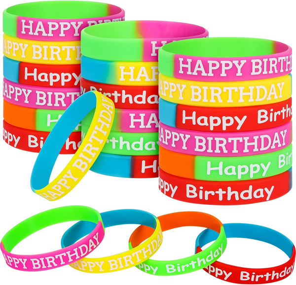 24 Pcs Happy Birthday Rubber Bracelets Colored Silicone Bracelets for Teenagers Birthday Party Favors for Party Supplies (Fresh Style)