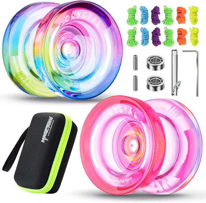 K2 Crystal Responsive Yoyo for Kids 8-12, Professional Fingerspin Trick Yoyo for Advanced, Dual Purpose Mode with Unresponsive Bearing+12 Yo Yo Strings+Yo-Yo Case Bag (Pink Purple Gradient)