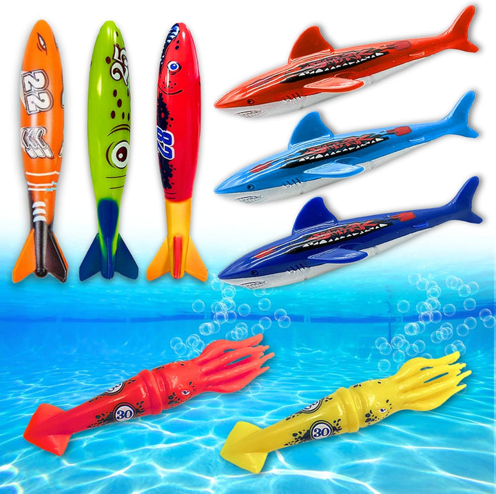 Pool Toys Torpedo Diving Set – 8-Pack Dive Torpedos for Kids & Adults | Fast-Sinking Pool Torpedos for Swim Training, Underwater Games & Water Play | Gliding Diving Torpedo Rockets