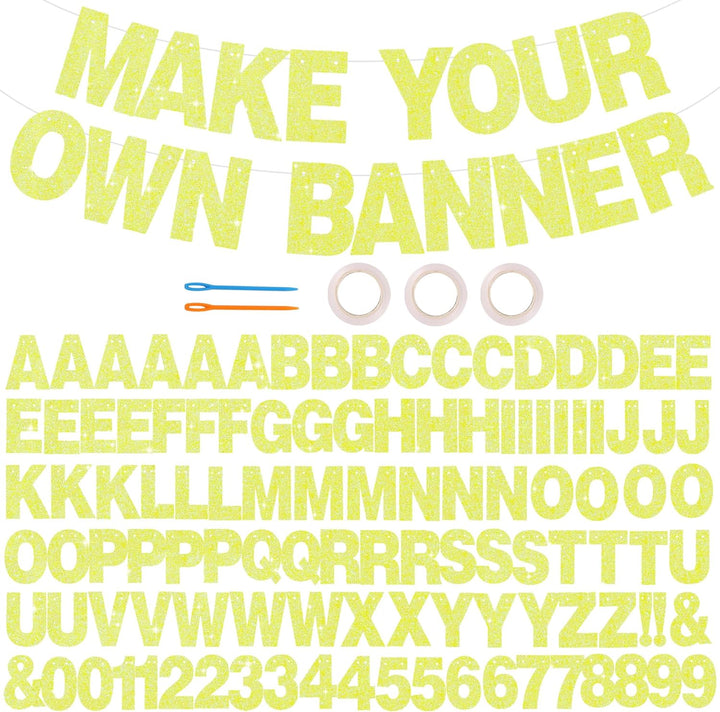 116 PCS A-Z Glitter Black DIY Letter Banner Kit Make Your Own Banner，Including 111 Letters and Numbers 3 Rope and 2 Threading Device,Customized for Birthday Graduation Wedding Party Decor