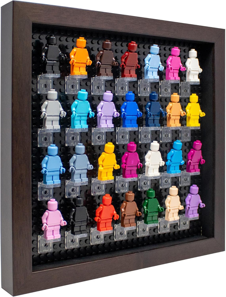 Figurine Display Case 10X10 Black Shadow Box for Miniature Figures 10X10 Black Wood Shadow Box with Black Base to Display up to 28 Block Figures