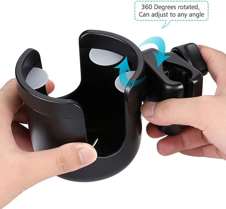 Stroller Cup Holder, Universal Cup Holder, Bike Cup Holder, 360° Rotatable Large Caliber Drinks Holder for Stroller, Bike, Wheelchair, Walker, Black