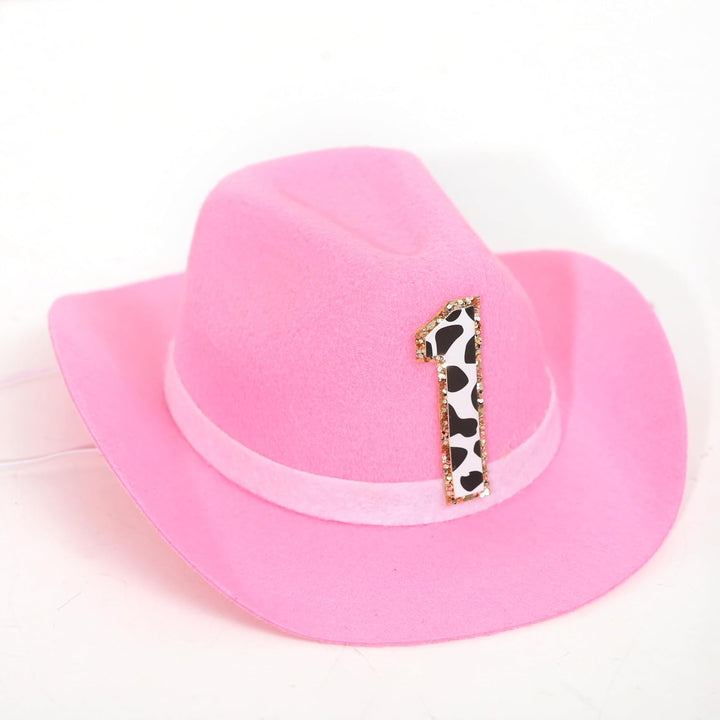 Girls Cowgirl Mini Hat - First Rodeo Birthday Party Crown, Western Farm Photo Prop (Pink)