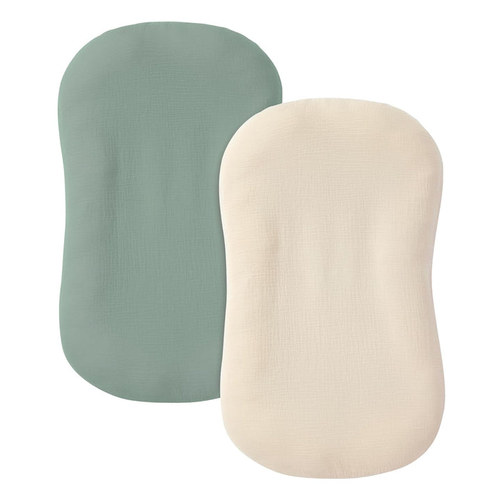 Muslin Baby Lounger Cover 2 Pack, 100% Cotton Infant Lounger Cover, Soft & Breathable Replacement Slipcover, Compatible with Snuggle Me Newborn Lounger (Dark Olive,Cream)