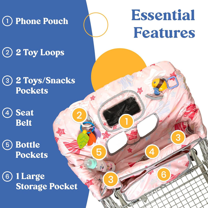 Shopping Cart Cover for Baby, High Chair Cover for Restaurant Seat - Grocery Cart Cover for Baby Girl and Boy, Comfortable Cotton Buggy Covers for Babies - Padded Toddler Shopping Cart Cover