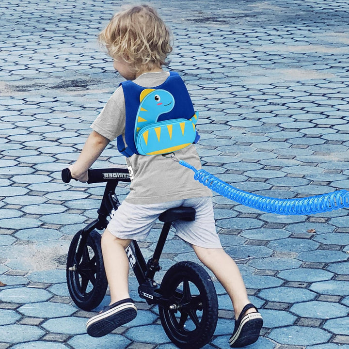 Toddler Harness with Leash, Cute Dinosaur Kids Harness + anti Lost Wrist Link, Mini Child Harness Leash Wristband Strap Belt Protector for Baby Boys Girls to Outdoor Travel (Blue)
