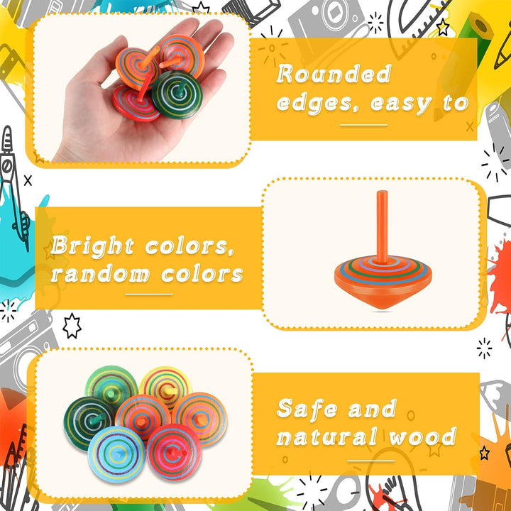 Wood Spinning Tops for Kids, Colorful Wooden Gyroscopes Toy, Educational Kindergarten Toys, Rainbow Spin Tops for Games Party Favors Birthday Gifts(24 Pieces)