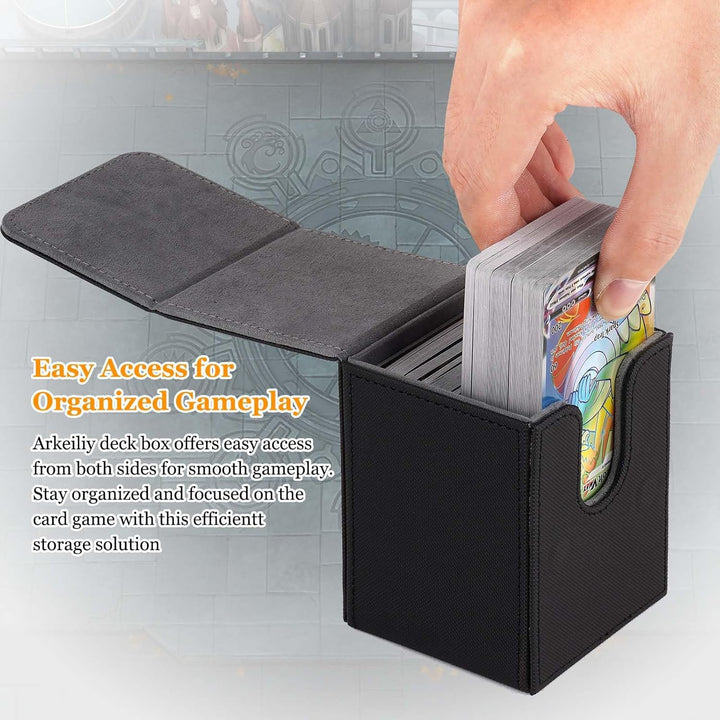 Card Deck Box, 110+ Storage MTG Deck Box with 50 Pcs Card Sleeve, Collectible Trading Card Cases for Magic Commander and More (Black)