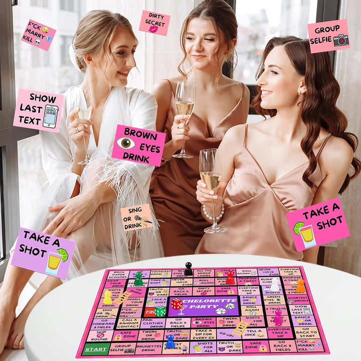 Bachelorette Party Drinking Games for Adults, Rubber Mat Drinking Board Game, Funny Party Interactive Drinking Games for Girls Night, Bachelorette Party, Age 21+, 2-8 Players