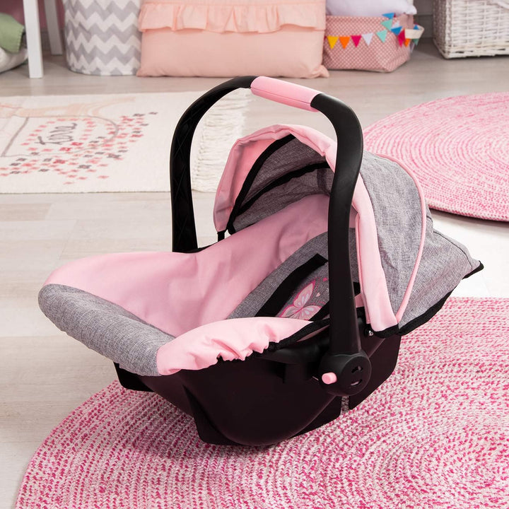 Design 67933AA Toy, Car Seat Easy Go for Neo Vario Pram with Cover, Doll Accessories, Pink, Grey with Butterfly,Grey/Pink, for Dolls up to 18"
