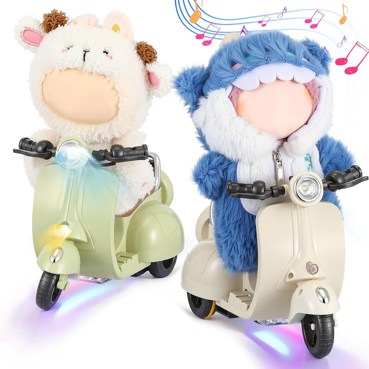 Mini Electric Doll Scooter Vehicles Toy 4 Colors Available Funny Doll Accessory with Music & Lights Could Rotate 360° Cute Plastic Scooter Toy Ornaments Battery Not Included (Cream)