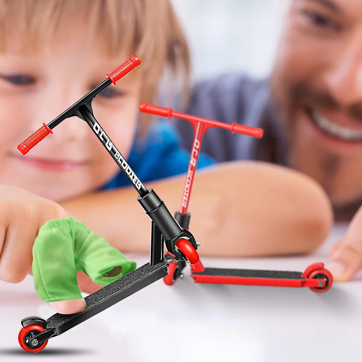 22 Pcs/ 2 Sets Finger Scooter Toy Mini Scooters Finger Board Accessories with Pants and Tools, Alloy Interactive Toys for Skateboarder(Red, Black)