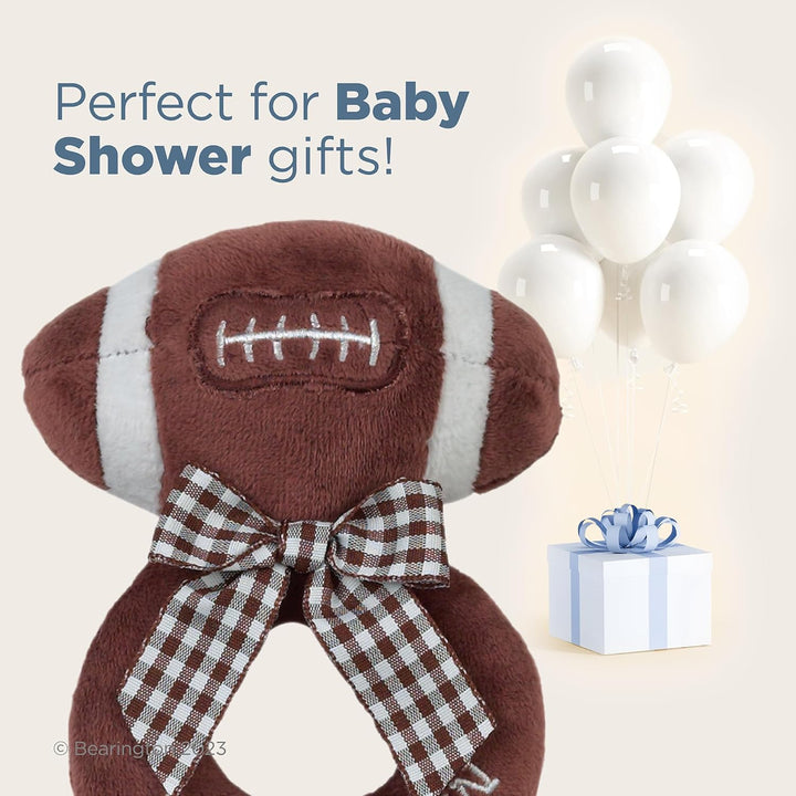 Bearington Baby Touchdown, 5.5 Inch Plush Stuffed Baby Football Soft Ring Rattle - Newborn Toys - Soft Rattle