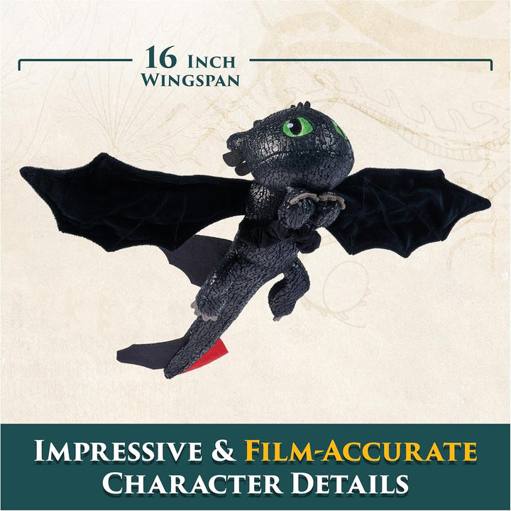 How to Train Your Dragon, Hug and Glide Toothless Plush Toy, 12” Dragon Stuffed Animal, Kids Toys for Boys Ages 4 and Up