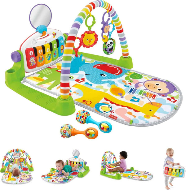 Baby Playmat Deluxe Kick & Play Piano Gym for Learning & 2 Maracas Soft Rattles for Newborn to Toddler Play Ages 0+ Months