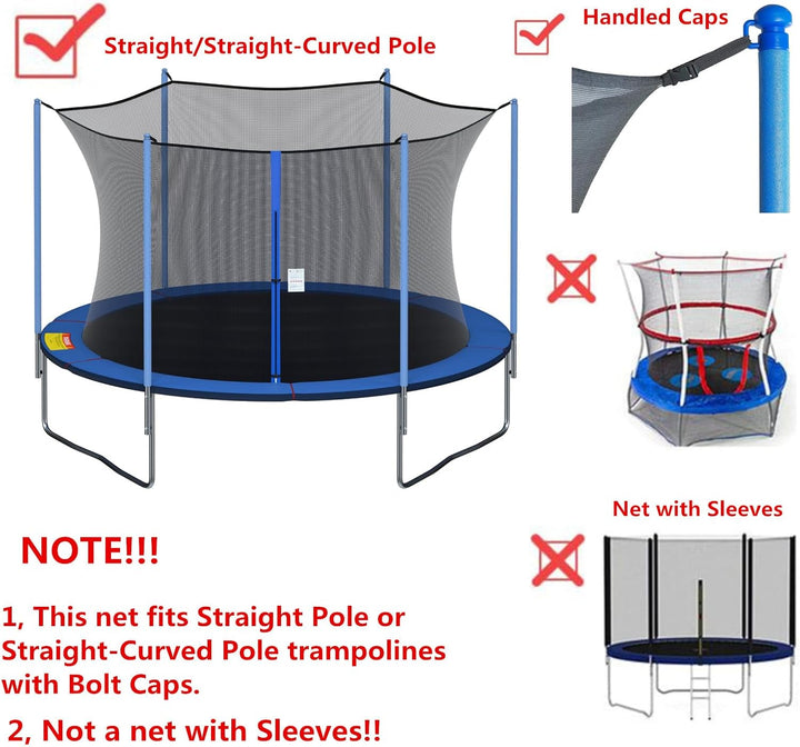 Trampoline Replacement Safety Net for 6 Straight Poles round Frame Trampolines, Breathable and Weather-Resistant, with Adjustable Straps, Zippers, Protection Buckles(Net Only)