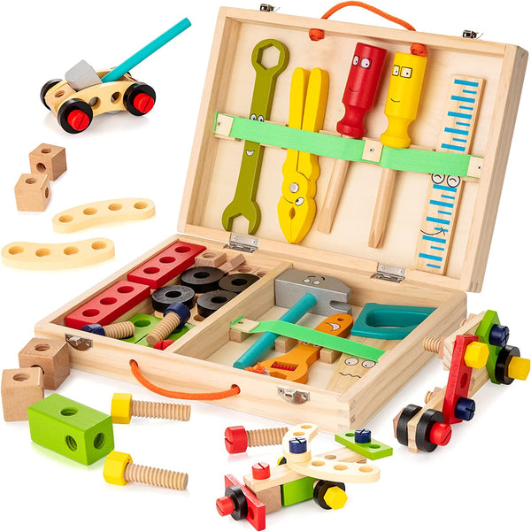Tool Kit for Kids, 36-Piece Wooden Toddler Tools Set Includes Tool Box, Montessori Educational Stem Construction Toys for 2 3 4 5 6 Year Old Boys Girls, Best Birthday Gift for Kids