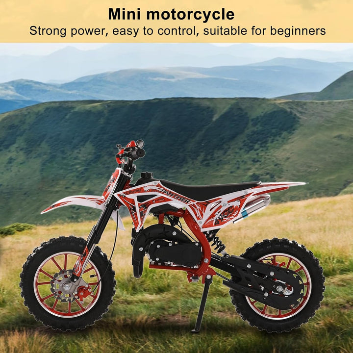 Kids Dirt Bike 50CC 2-Stroke Youth Pit Bike - Off-Road Gas Dirt Motorcycle with Pull Start Gas Power Motocross Children Pocket Motorbike (USA Stock) Max Speed 40KM/H 330LBS Red
