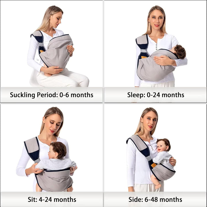 Baby Sling Carrier, Baby Carrier Newborn to Toddler(7-45Lbs), Toddler Carrier with Safety Buckle, One Shoulder Adjustable Shoulder Strap, One Size Fits All, Grey