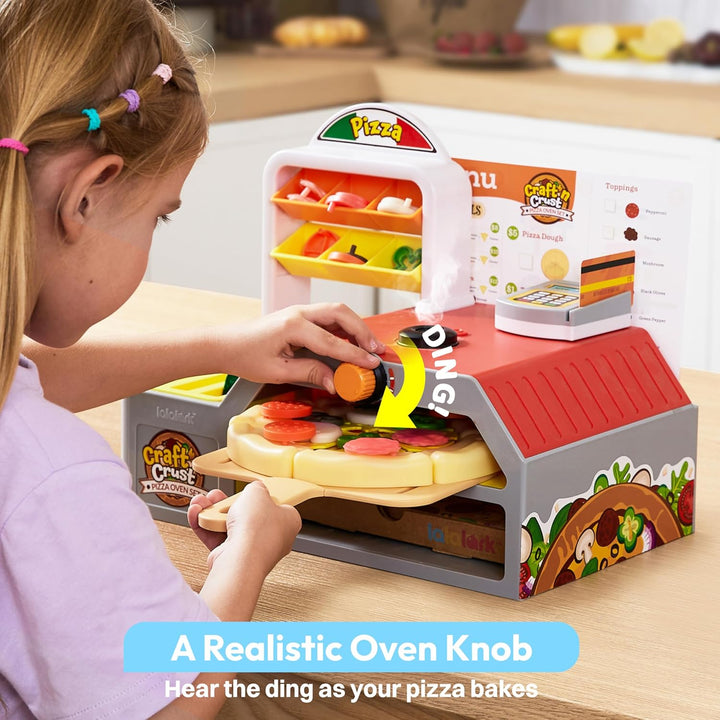Play Kitchen Food Toy - Pretend and Play Toddler Toys - 78 PCS Pizza Oven with Pretend Smoke, Light & Sound and Color-Changing Toppings - Birthday Gift for Boys Girls