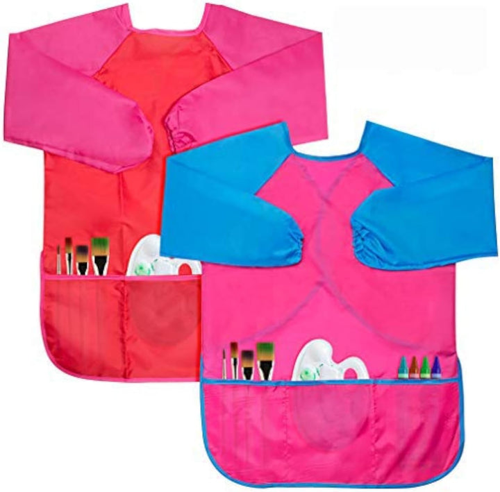 Kids Art Smocks 2 Pack Dinosaur Painting Apron for Children Waterproof Artist Smock with Long Sleeve and 3 Pockets for Age 3-8 Years