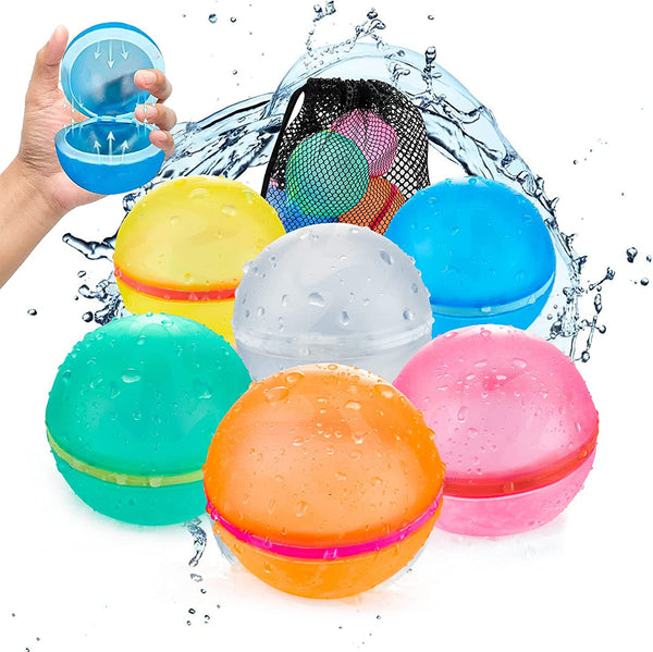 6 PCS Reusable Water Balloons, Refillable Magnetic Water Balls for Outdoor Games, Self Sealing Water Splash Bomb Quick Fill for Summer Fun, Pool Beach Toys for Kids Ages 3-12