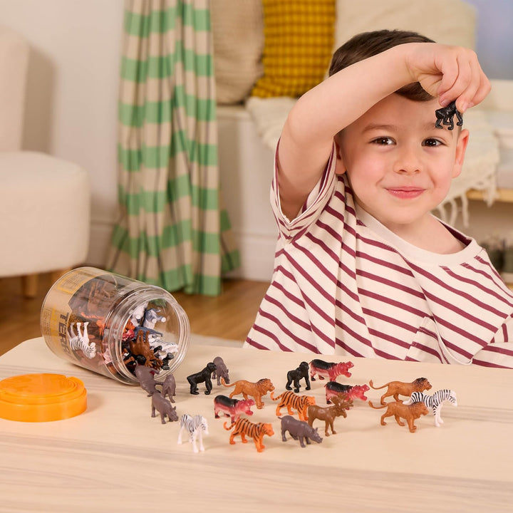 – 60 Pcs Wild Creatures Tube – Realistic Mini Animal Figurines – Lion, Hippo, Tiger, Bear & More Safari Animals – Plastic Educational Toys for Kids and Toddlers 3 Years +