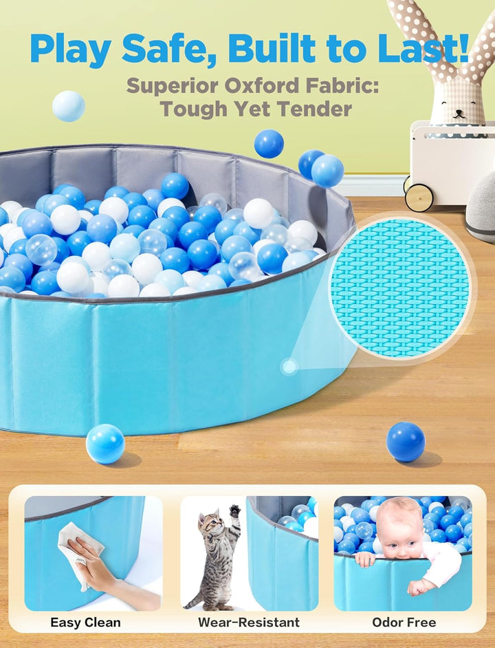 Large Ball Pit for Toddlers - 44In Baby Ball Pool with Playmat, Hold over 1000 Balls, Foldable Play Pit for Kids Dogs Indoor and Outdoor Games, Party Toys Gifts, Balls Not Include (Blue)