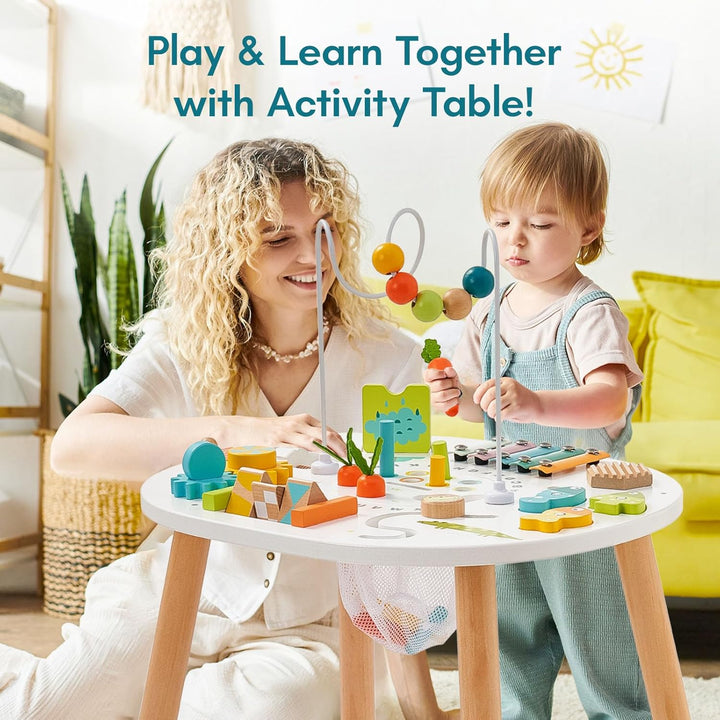 Wooden Activity Table for 1 Year Old, 11-In-1 Montessori Learning Table with Bead Maze, Shape Sorter, Fishing Game & More – Sensory Development Toy for Toddlers, Ideal 1St Birthday Gift