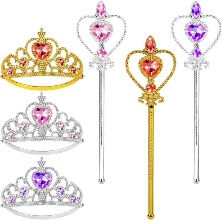 Princess Dress up Accessories, 2PCS Princess Crown and Wands for Little Girls, Jewelry Toy Gifts Set Christmas