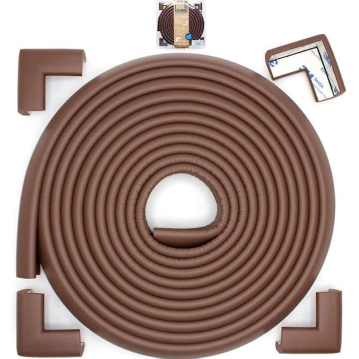 Heftyfit Edge Corner Protector Baby Proofing (Large 18Ft Edge 8 Corners), Heavy-Duty, Soft NBR Rubber Foam, Furniture Fireplace Safety Bumper Guard, 3M Adhesive, Coffee Brown