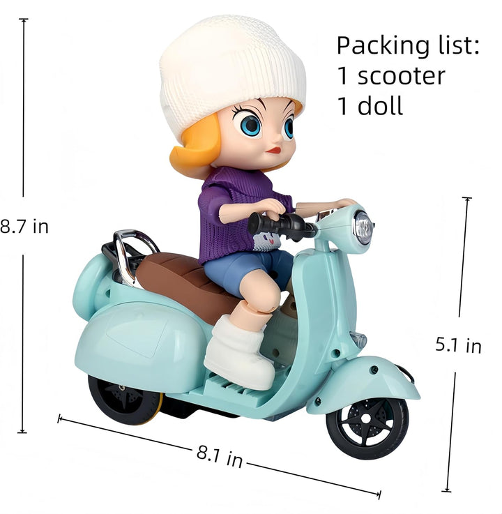 Scooter Toy - with Light and Music, Big into Energy Cute Have a Seat Motorcycles, Interactive Rotating Decor Desktop Ornaments Accessories Collectors (Blue)