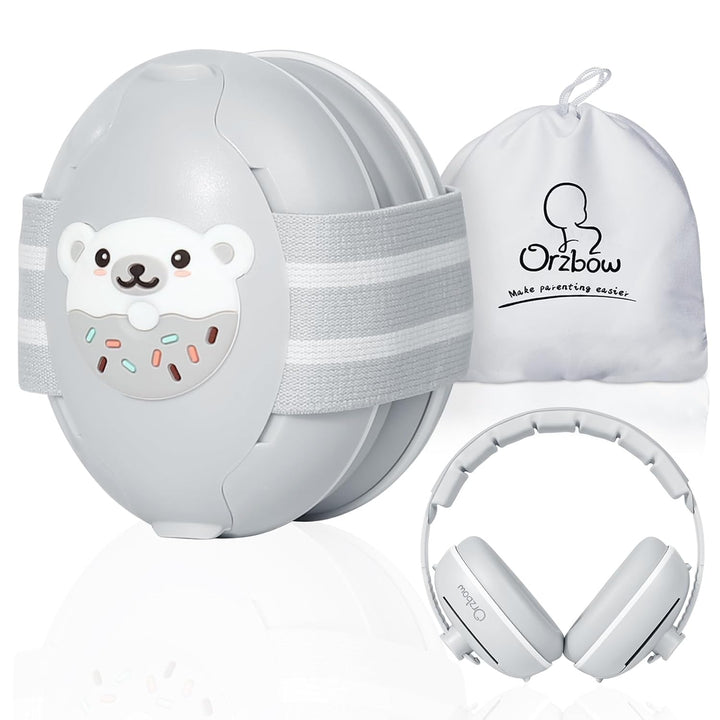 2-In-1 Baby Ear Muffs Noise Protection, Noise Cancelling Headphones for Babies up to 48 Months, Adjustable Infant Ear Protection with Non-Slip Band for Airplane Travel Sleep, White